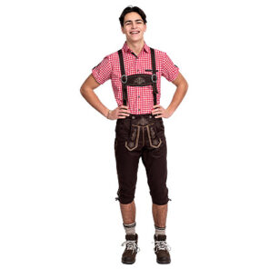 Tiroler lederhosen lang bruin is een imitatie lederlook broek