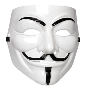 Masker anonymous vendetta is een pvc wit gezichtsmasker met elastiek uit de halloween film V for Vendetta