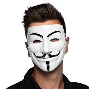 Masker anonymous vendetta is een pvc wit gezichtsmasker met elastiek uit de halloween film V for Vendetta