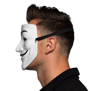 Masker anonymous vendetta is een pvc wit gezichtsmasker met elastiek uit de halloween film V for Vendetta