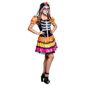 Jurk dag van de doden voor tieners is een kleurrijke jurk in thema day of the dead, dia de los muertos